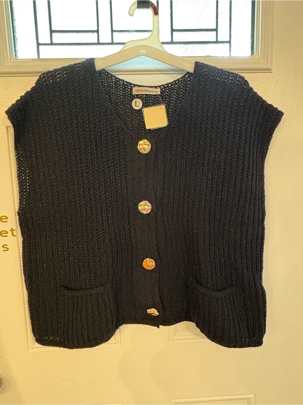 Zenana Outfitters Black Chunky Knit Button-Front Vest with Gold Buttons